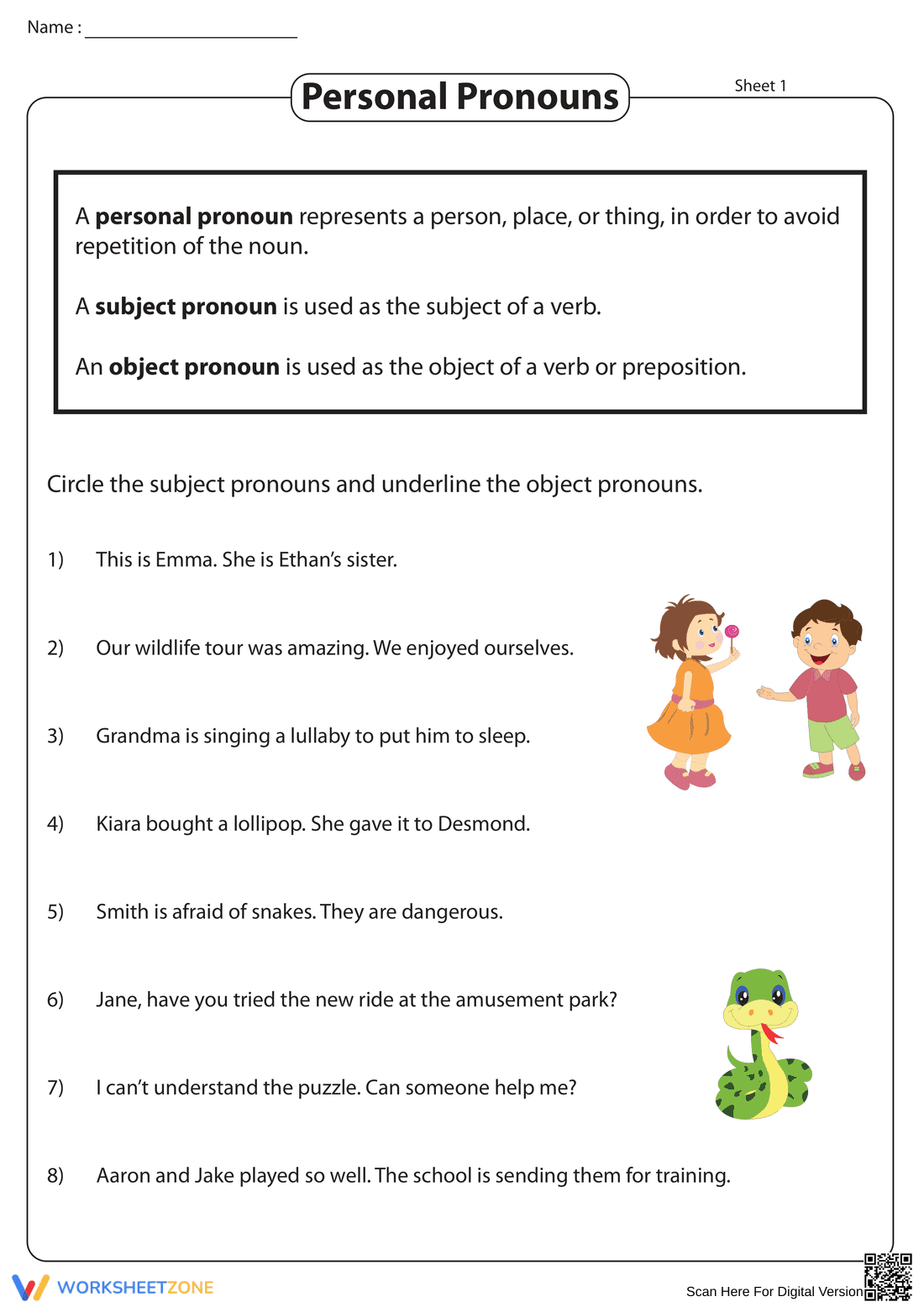 Subject and Object Pronouns Identification - Page 1