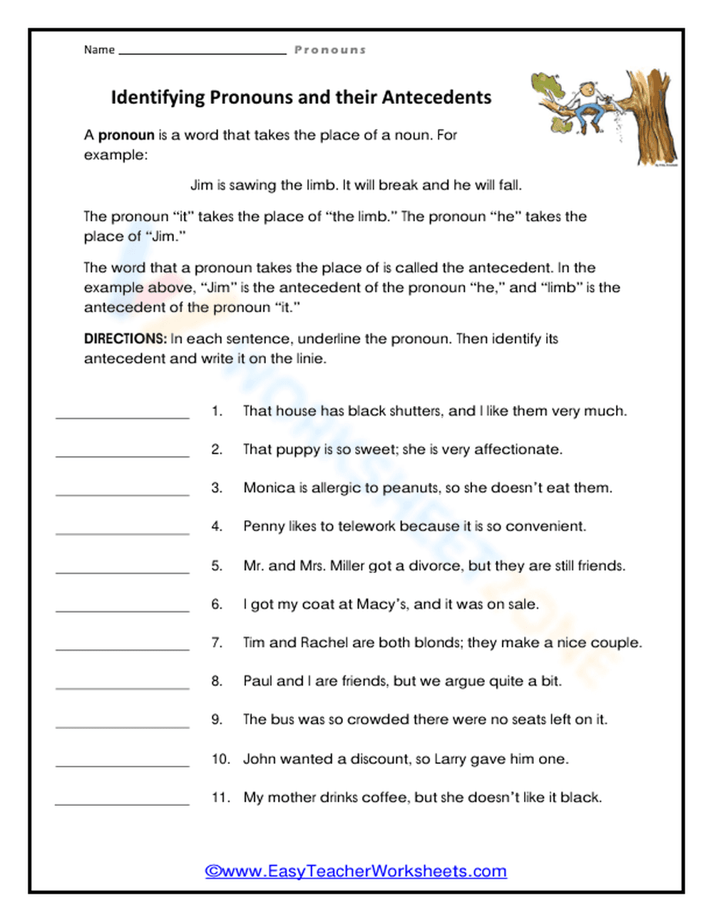 Grade 7-9 Pronouns & Antecedents — Essential Printable - Page 1