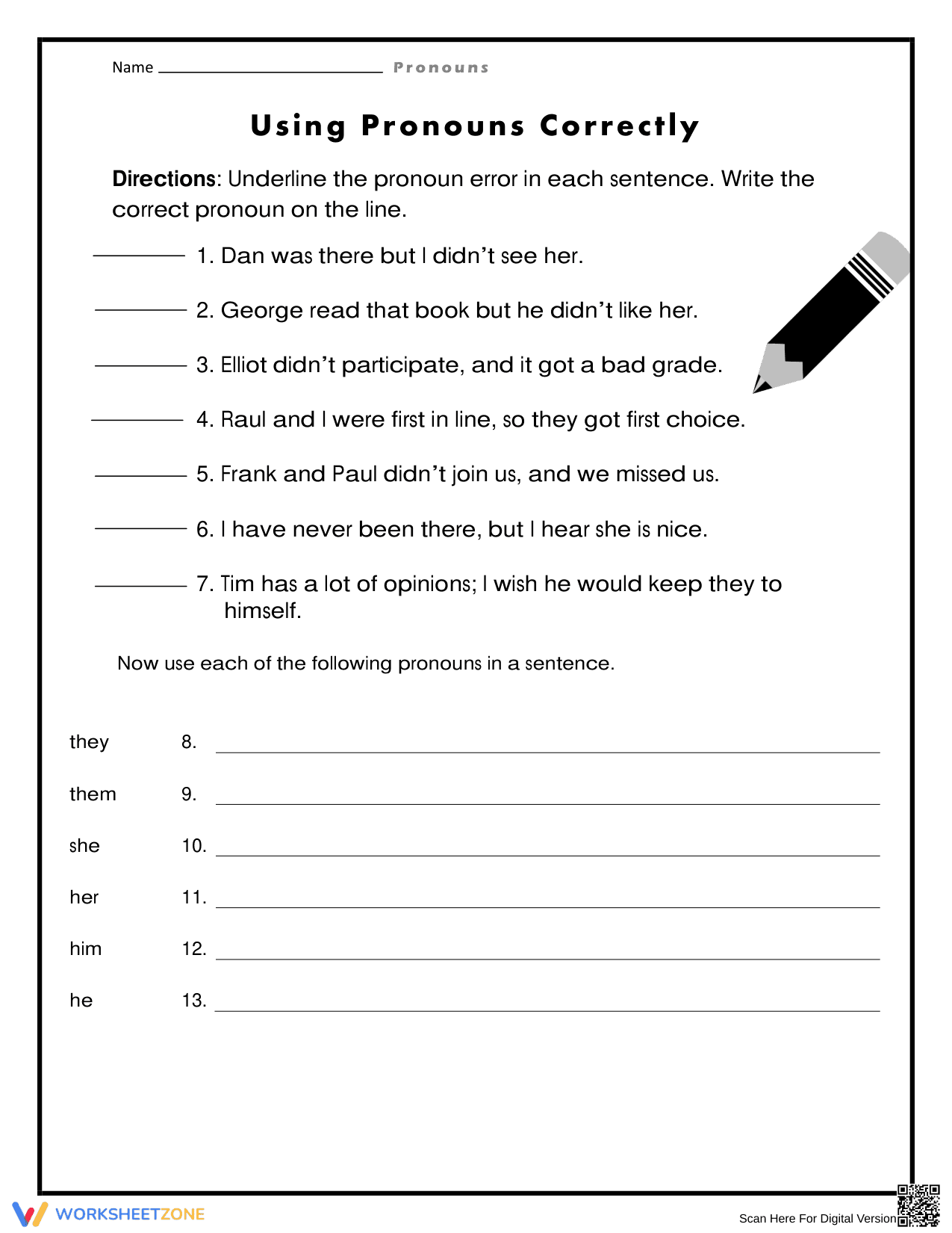 Essential Pronoun Agreement Worksheet | Grade 3 English - Page 1