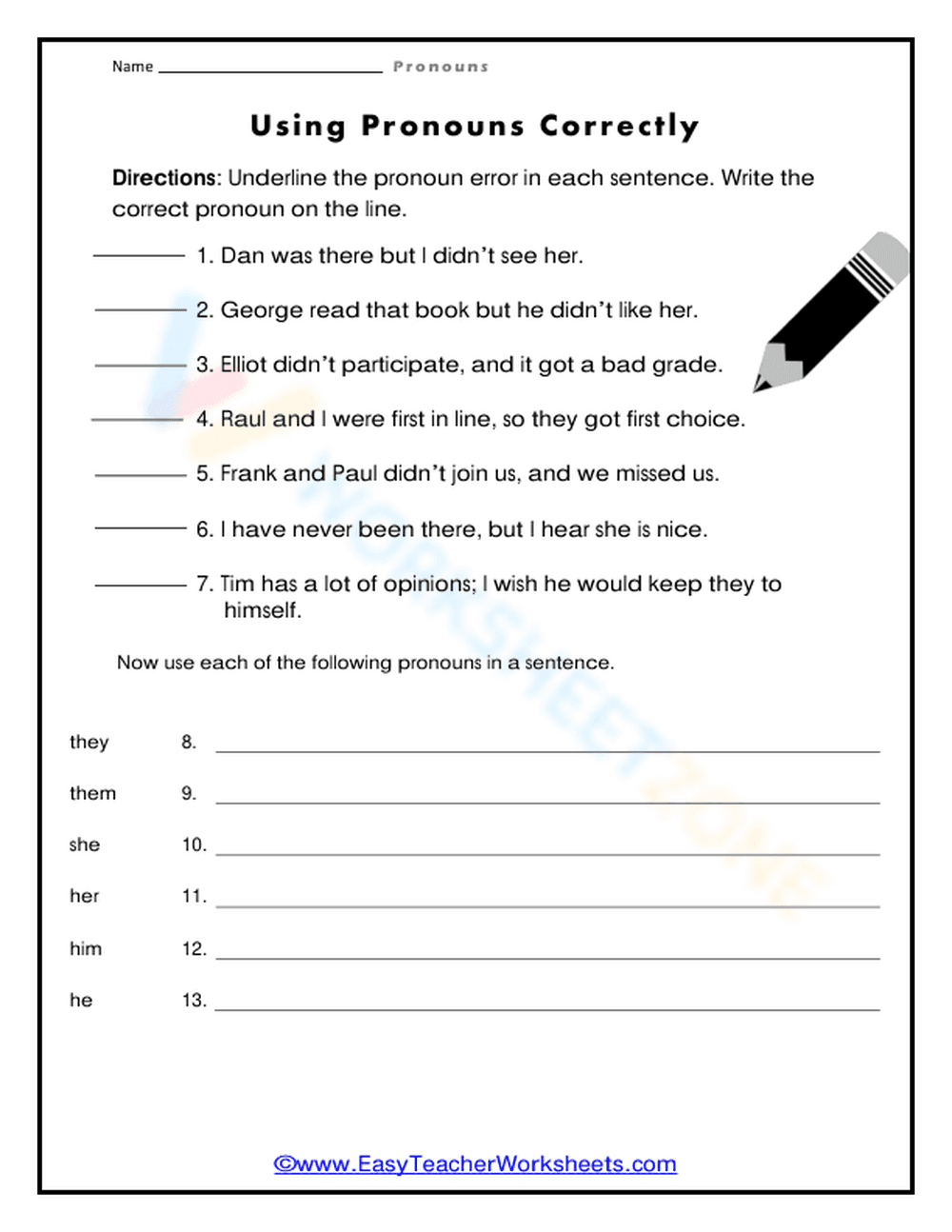 Essential Pronoun Agreement Worksheet | Grade 3 English - Page 1