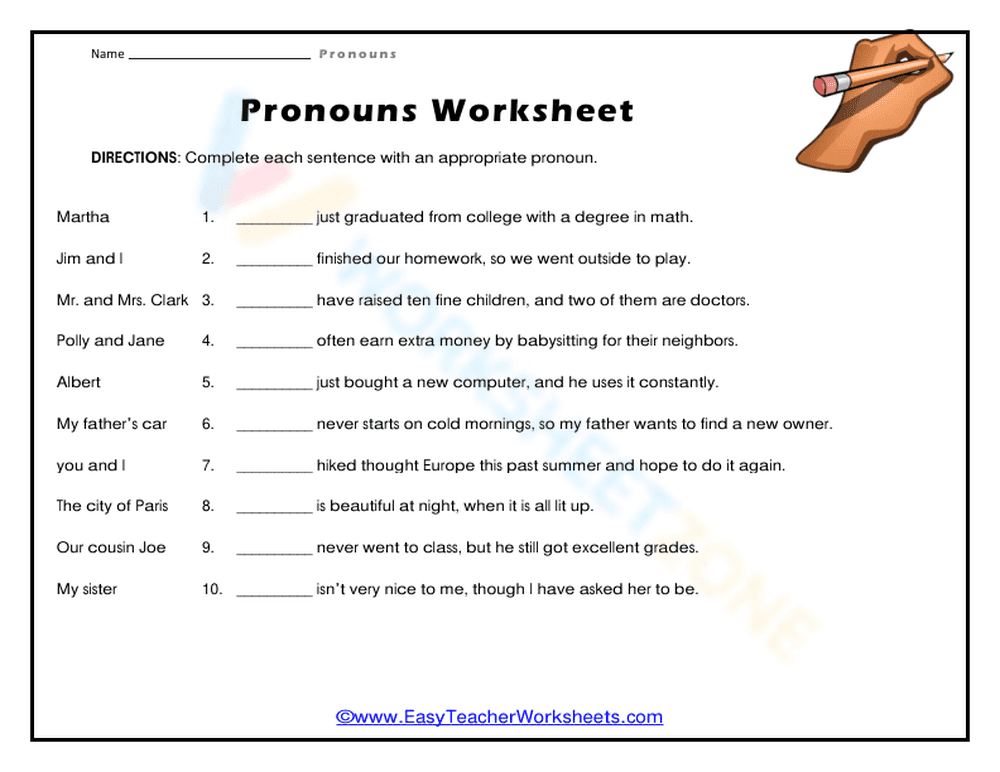Printable Pronouns Worksheet | Grade 1-3 Essential Grammar - Page 1