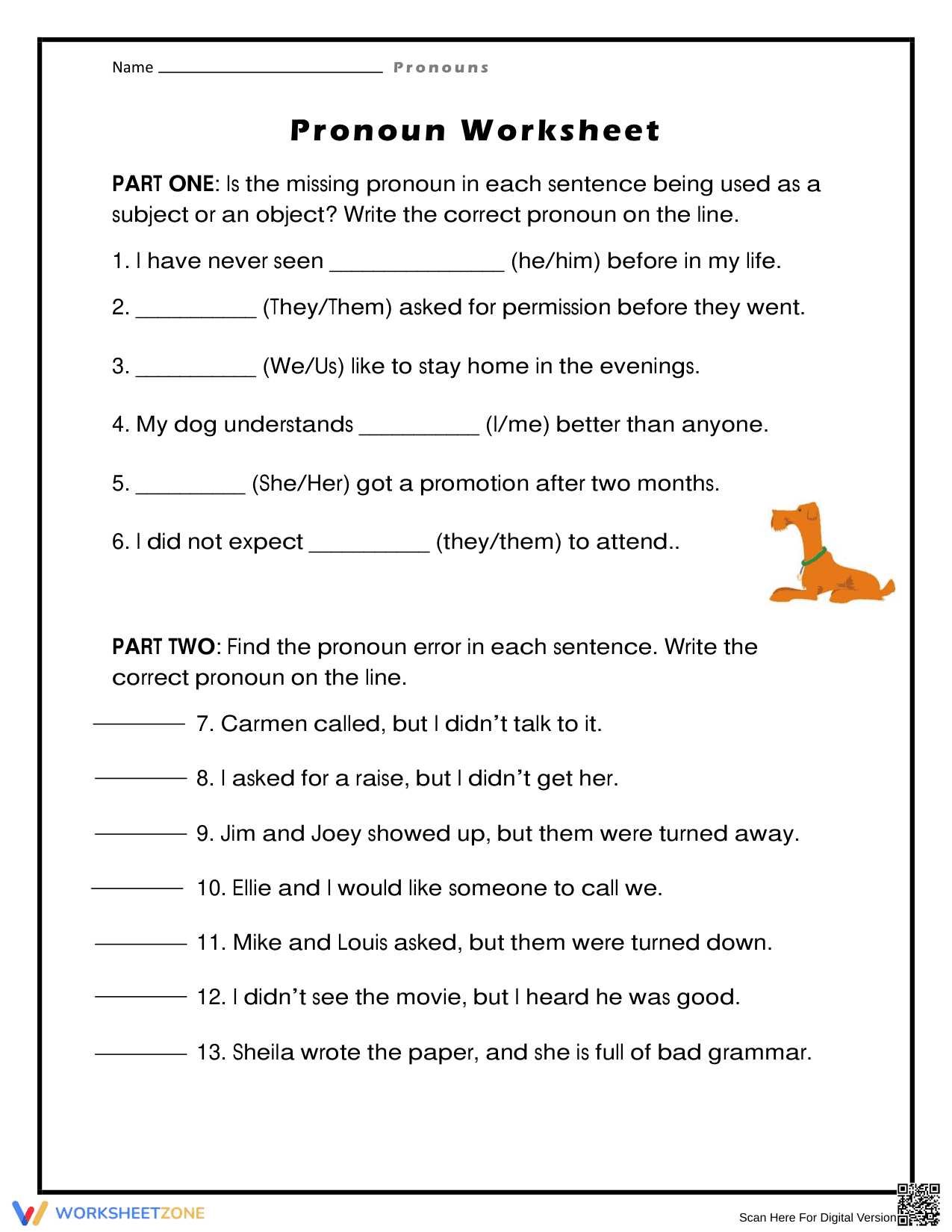 Essential Pronouns Worksheet | Grade 3 English Ready - Page 1
