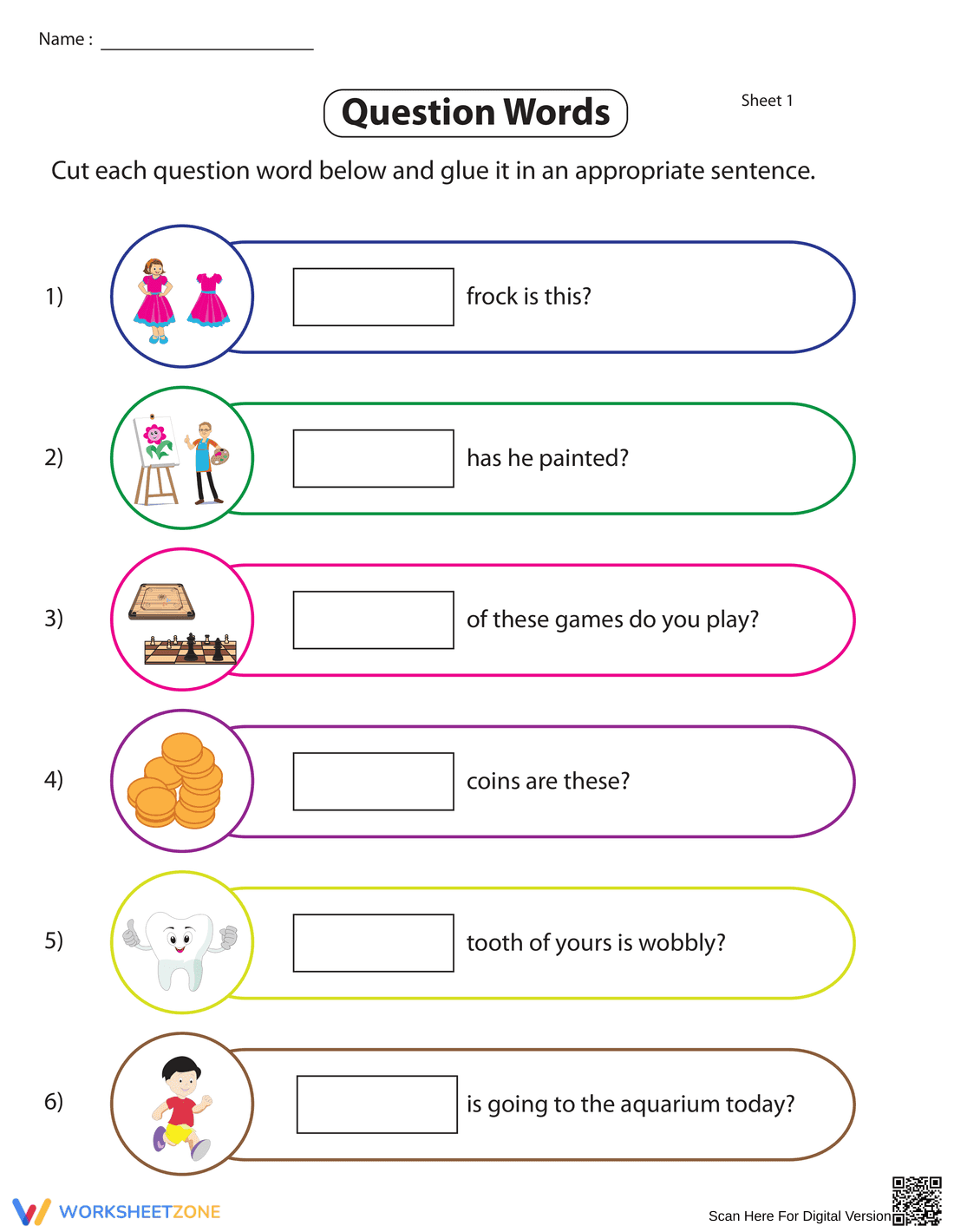 Essential Question Words Cut and Glue Worksheet | Grade 1-4 - Page 1
