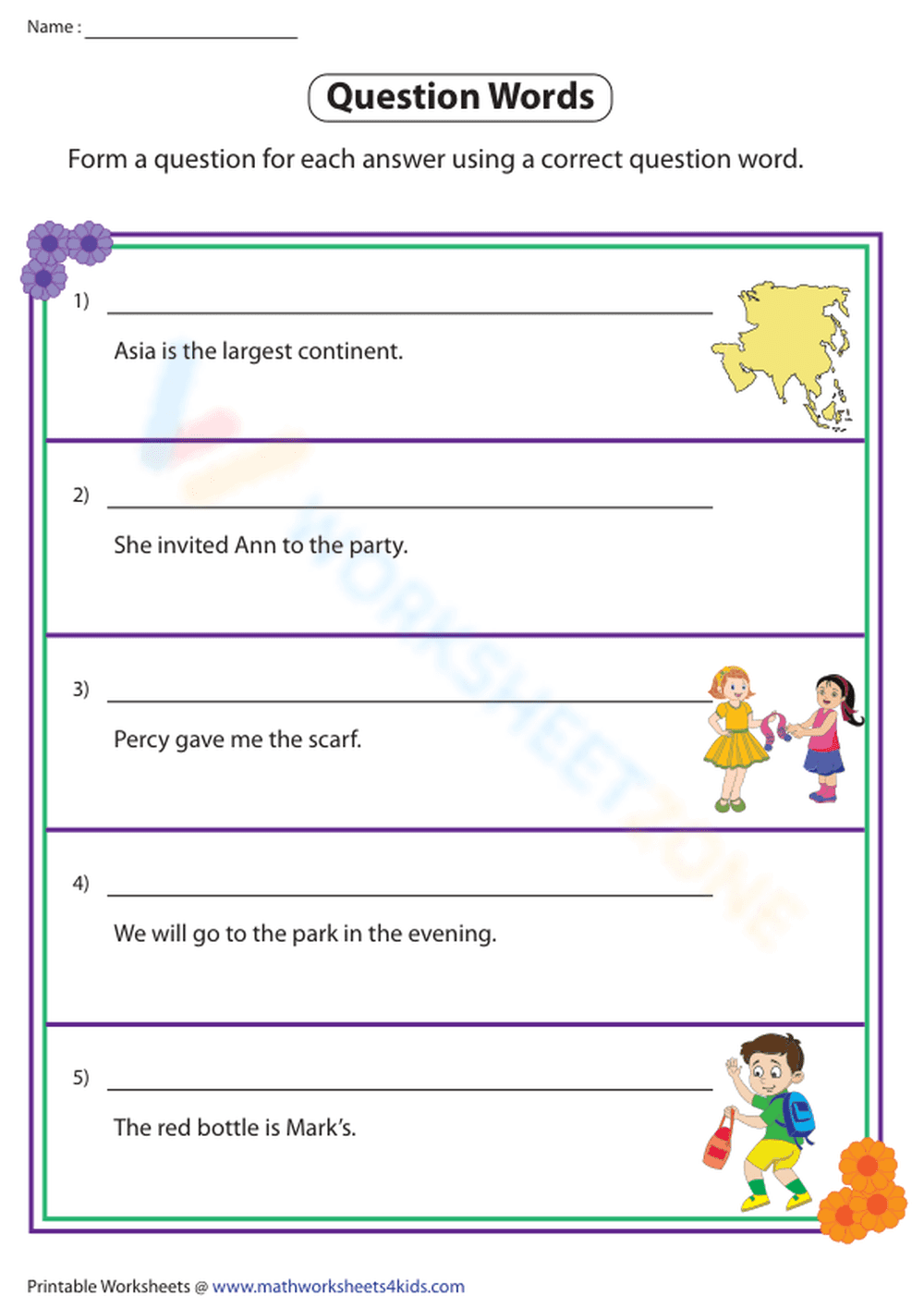 Essential WH Question Words Worksheet | Grades 1-3 ELA - Page 1