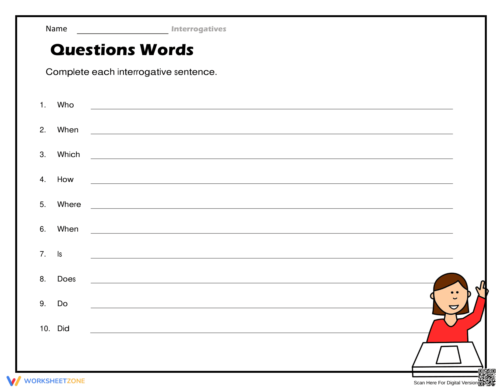 Essential Grade 1 Question Words Worksheet | Aligned - Page 1