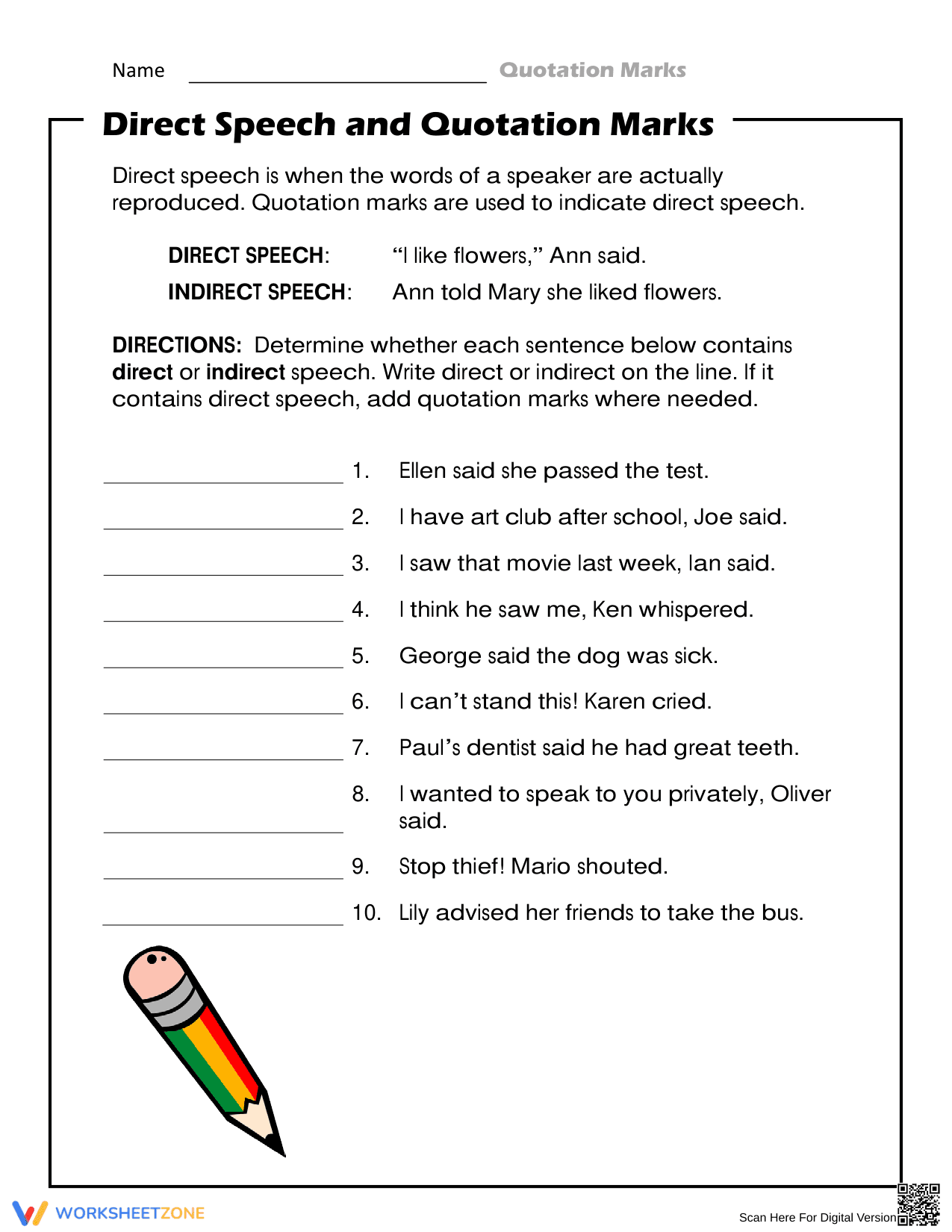 Practicing Direct Speech in Writing - Page 1