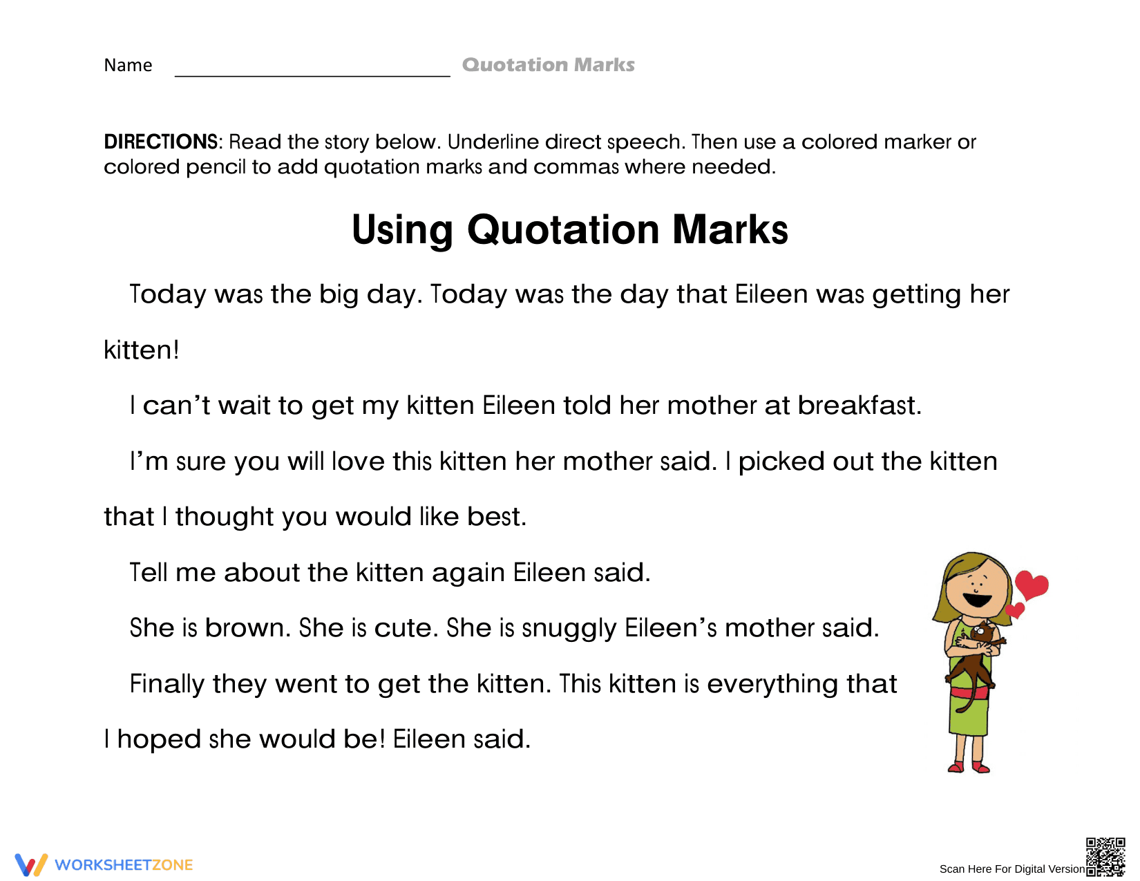 Essential Quotation Marks Worksheet | Grade 3 English - Page 1