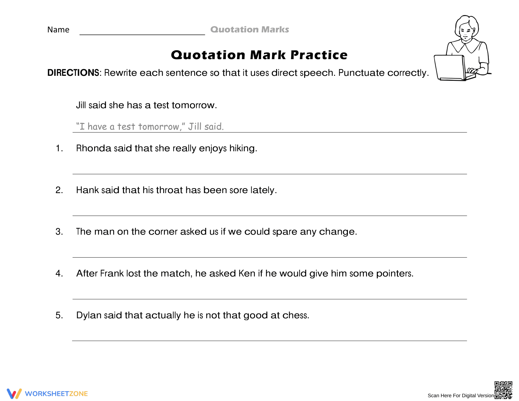 Essential Quotation Mark Practice | Grade 4 ELA Worksheet - Page 1