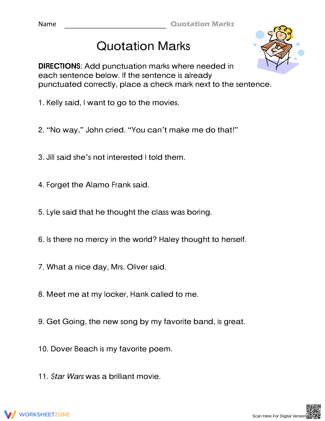 Grade 4 Quotation Marks — Essential No-Prep Worksheet - Page 1