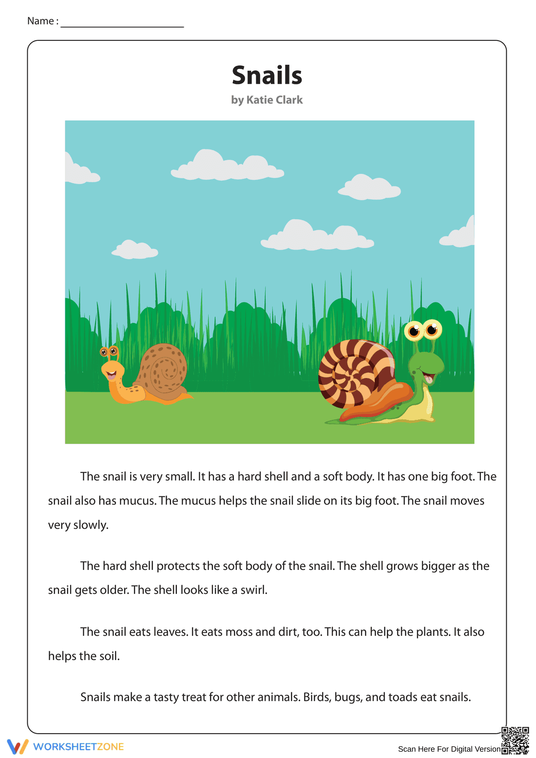 Non-Fiction Reading About Snails - Page 1