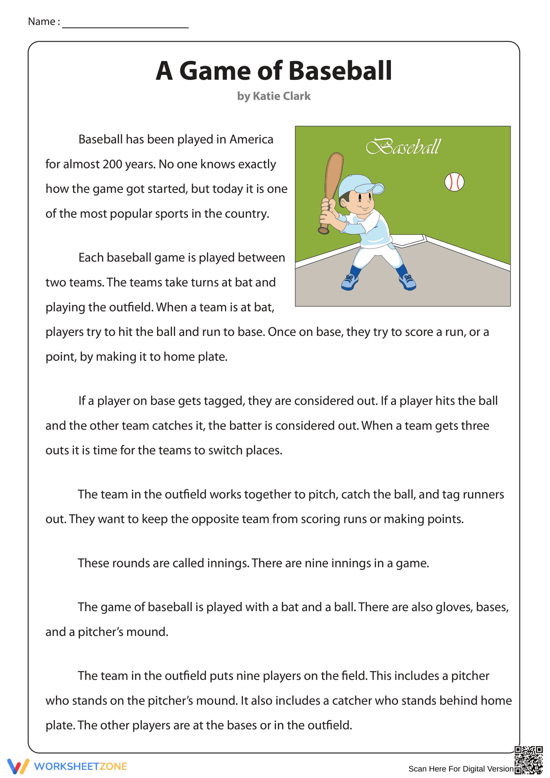 Non-Fiction Reading About A Game of Baseball - Page 1