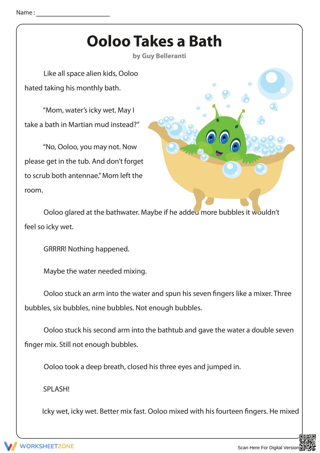 Ooloo Takes a Bath Retelling Worksheet | Essential Grade 1 - Page 1