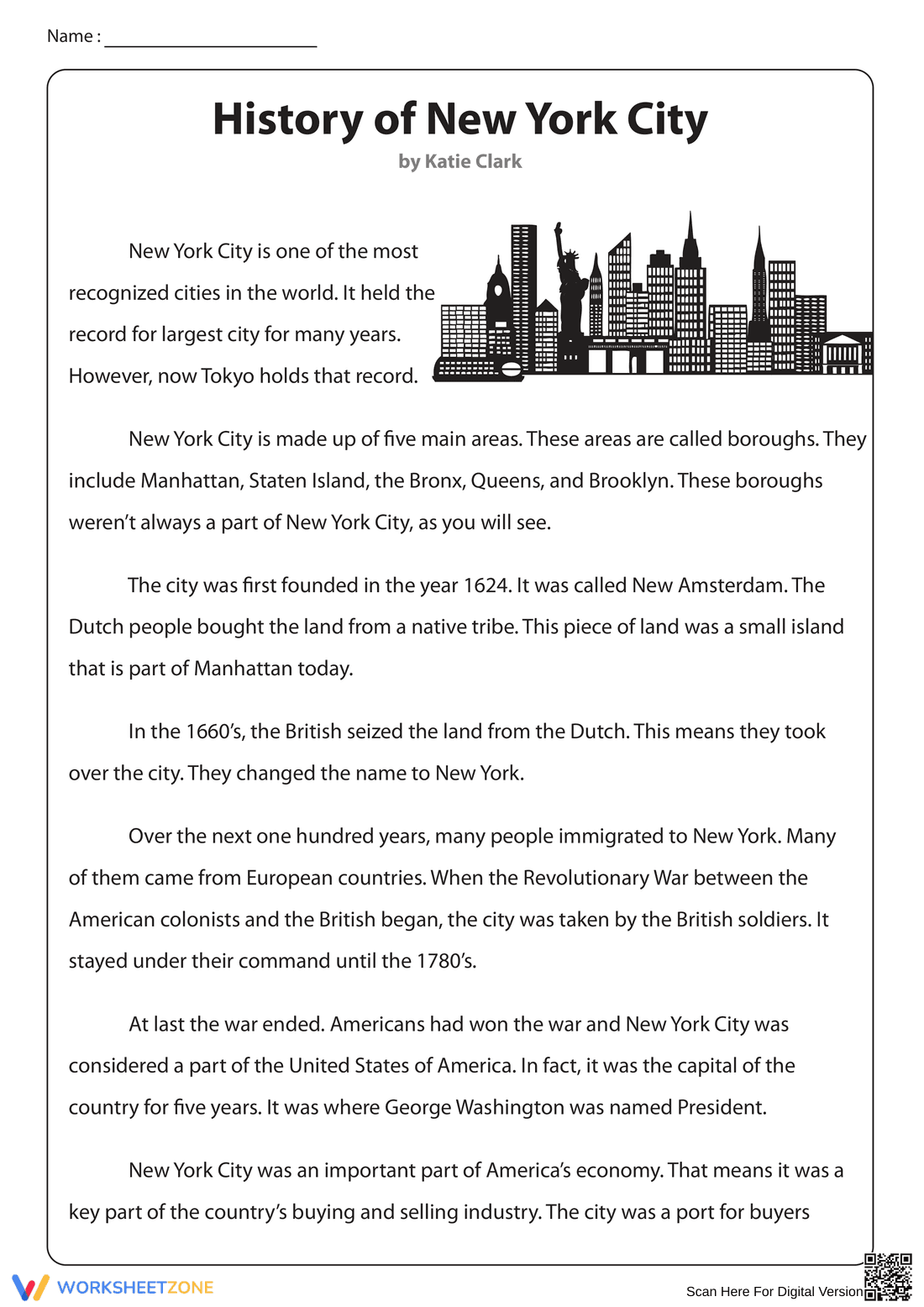 Non-Fiction Reading: History of New York City - Page 1