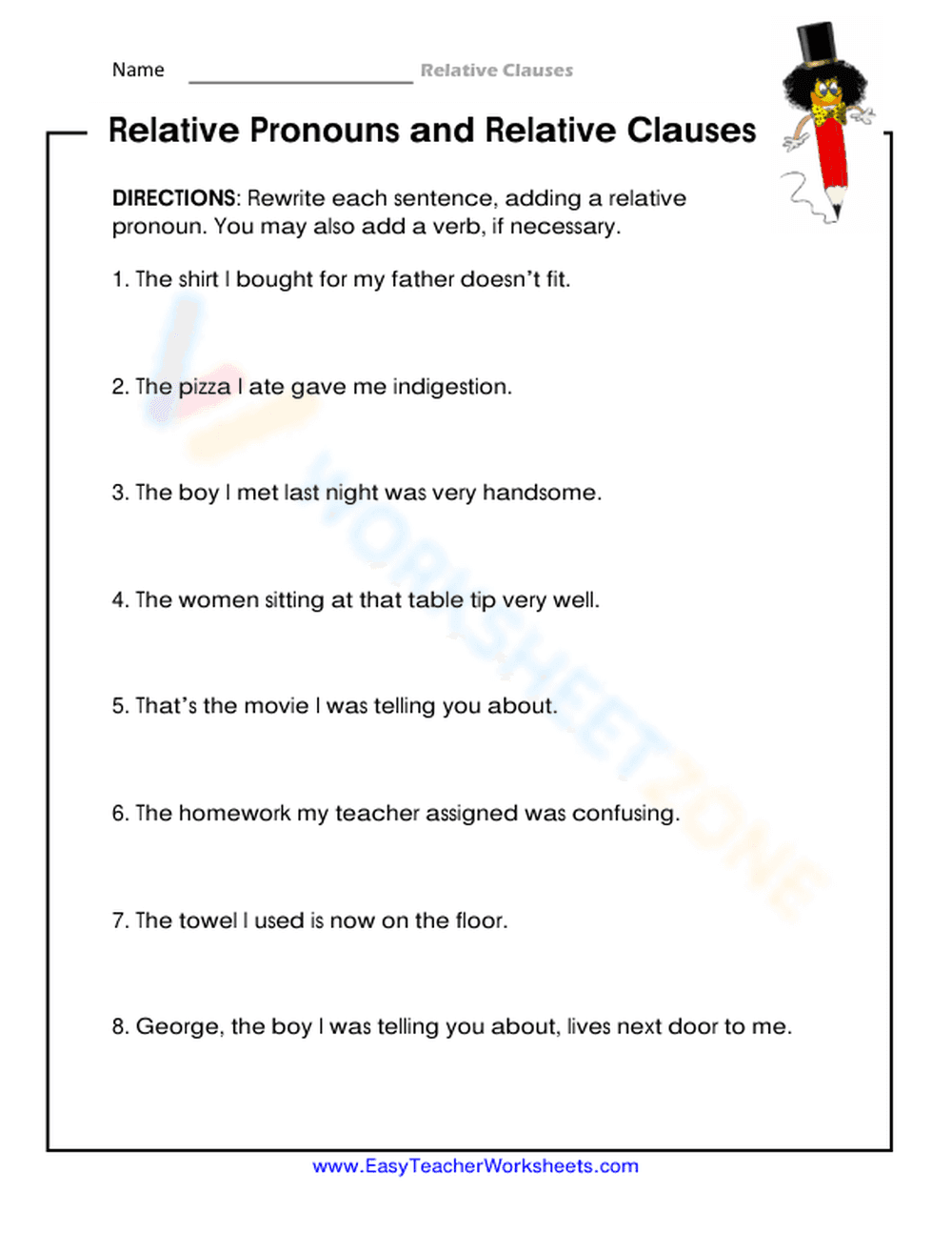 Relative Pronouns Worksheet | Essential Grade 4 ELA - Page 1