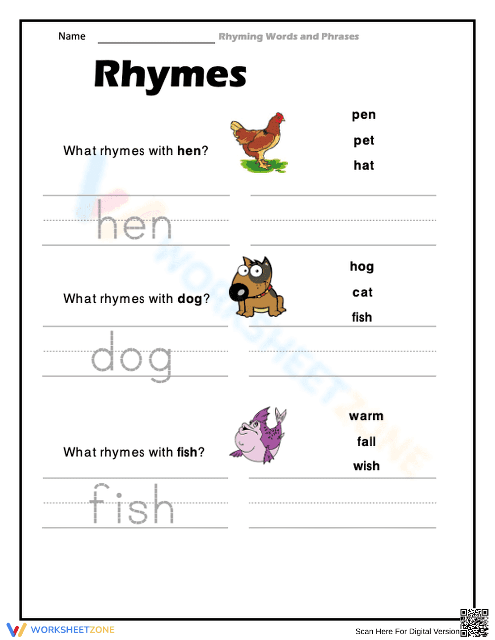 Printable Rhyming Words Worksheet | Grades 1-3 ELA - Page 1