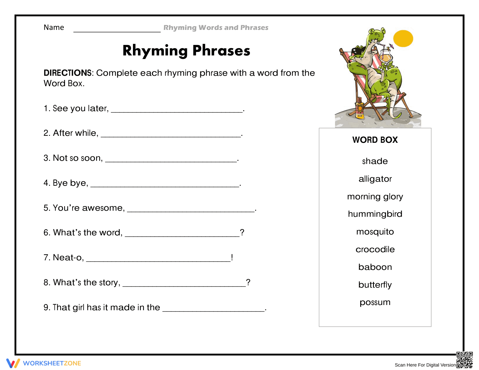 Essential Rhyming Phrases Worksheet | Grade 1-2 ELA - Page 1