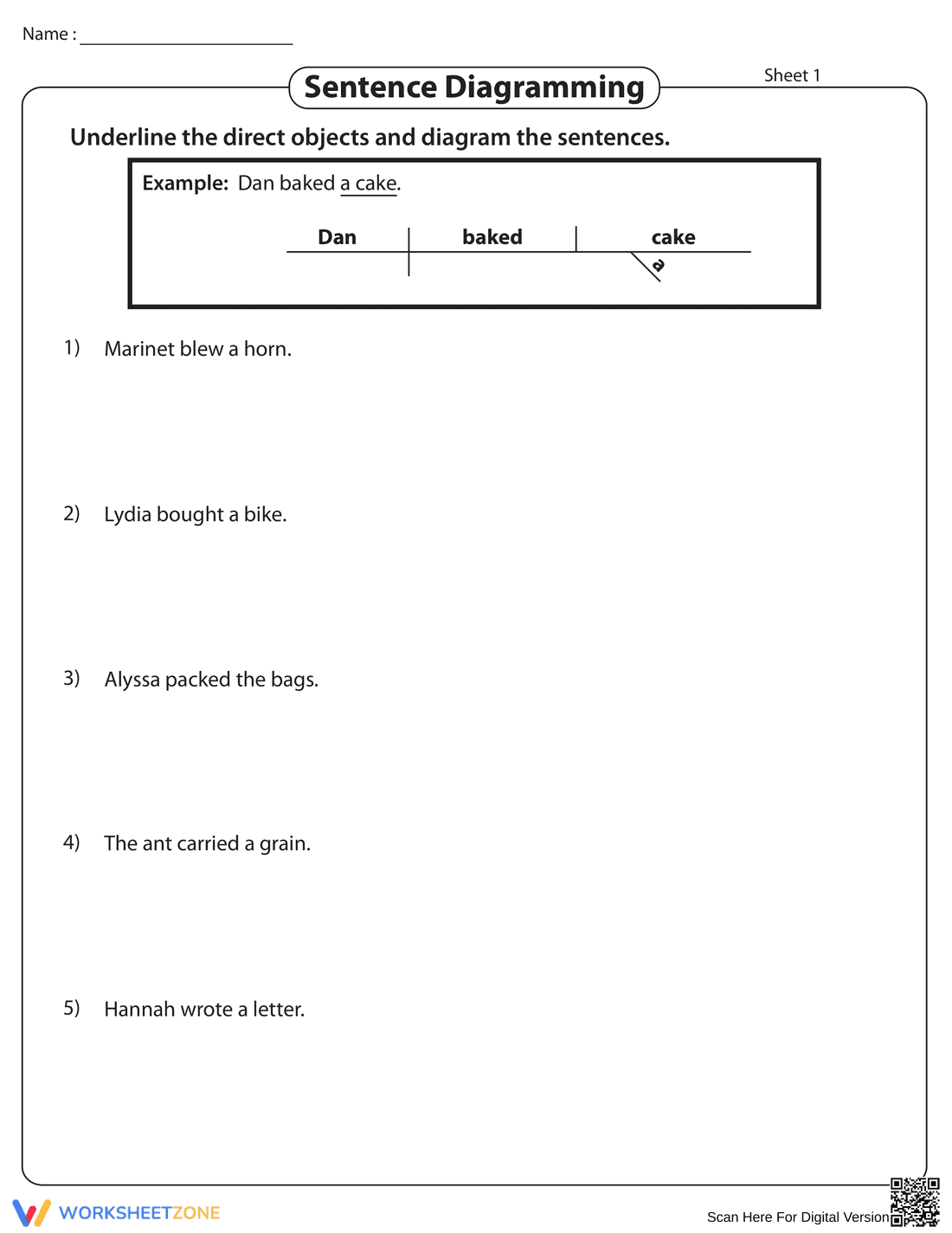 Essential Sentence Diagramming Worksheet | Grade 3 ELA - Page 1