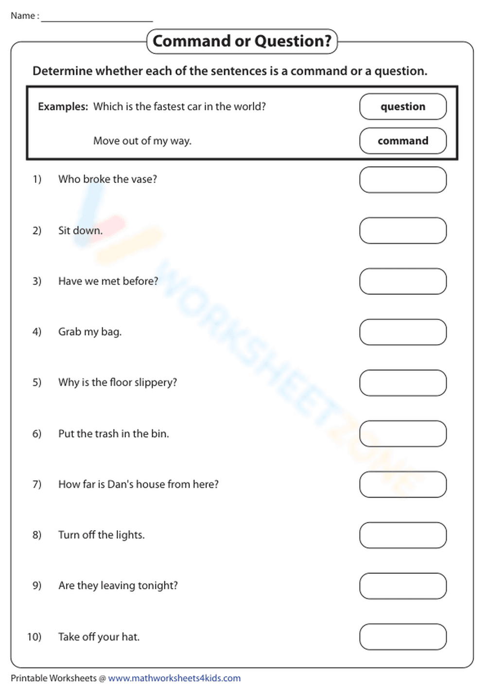 Essential Command or Question Worksheet | Grade 2 ELA - Page 1