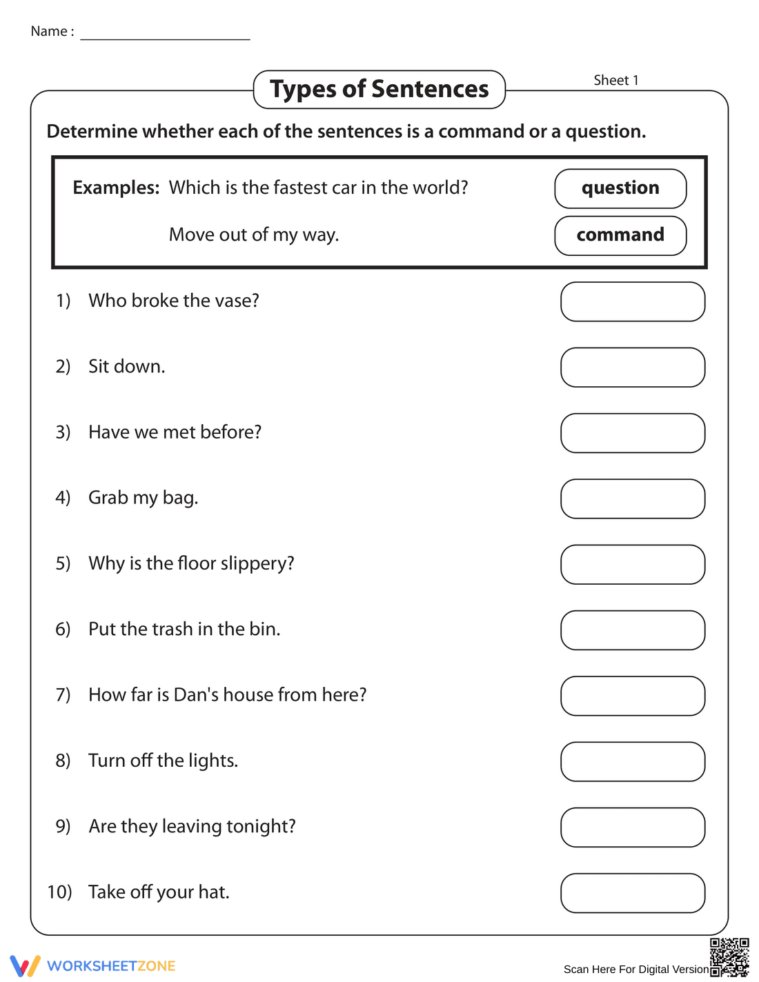 Essential Command or Question Worksheet | Grade 2 ELA - Page 1