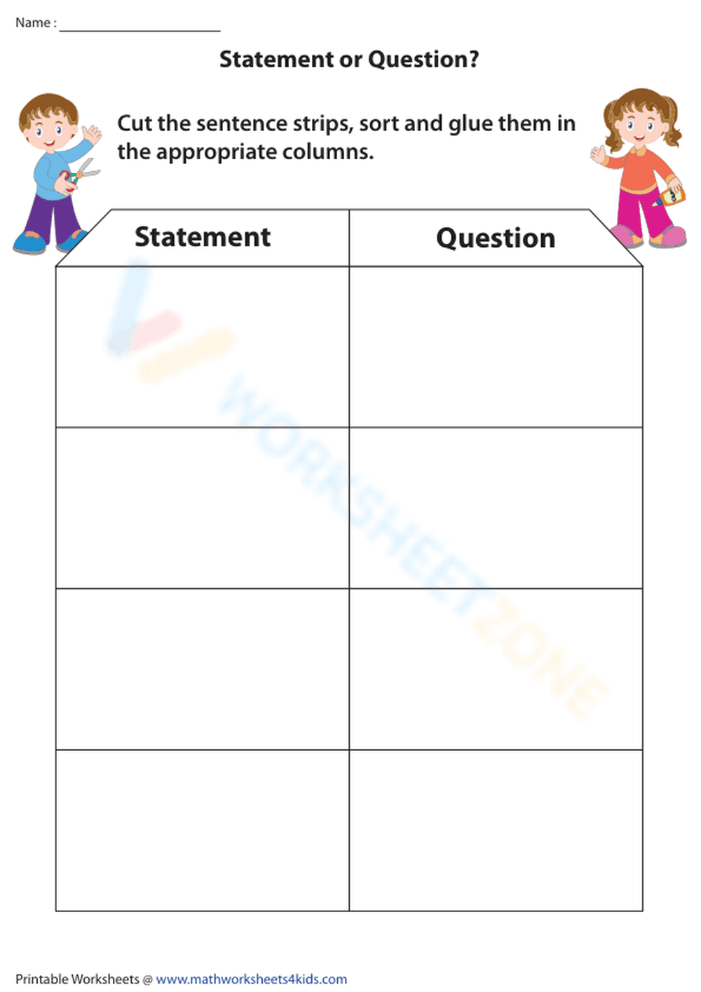 Statement or Question Cut and Glue | Essential ELA Worksheet - Page 1