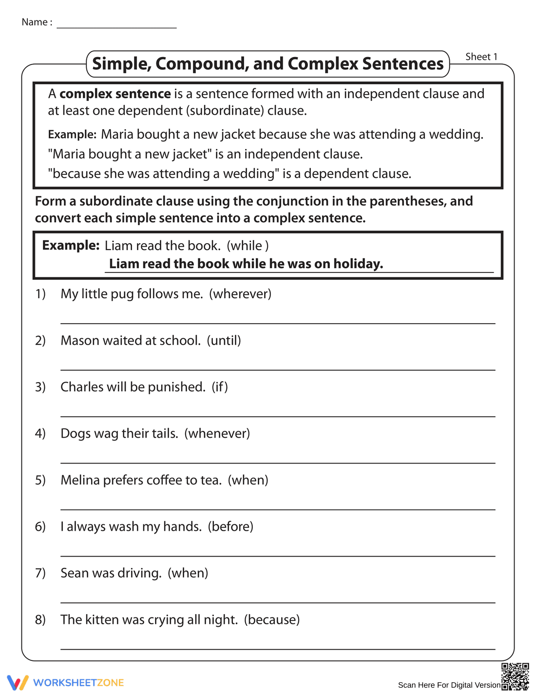 Essential Complex Sentences Worksheet | Grades 3-5 Aligned - Page 1