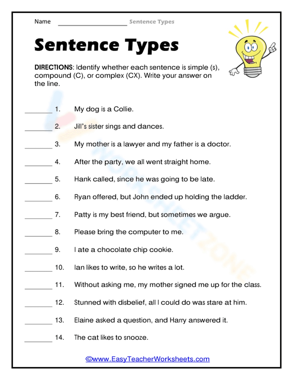 Essential Grade 3 Sentence Types | No-Prep Worksheet - Page 1