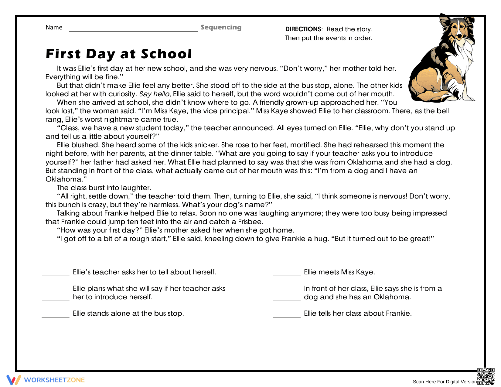 Essential First Day Sequencing Worksheet for Grades 1-2 - Page 1