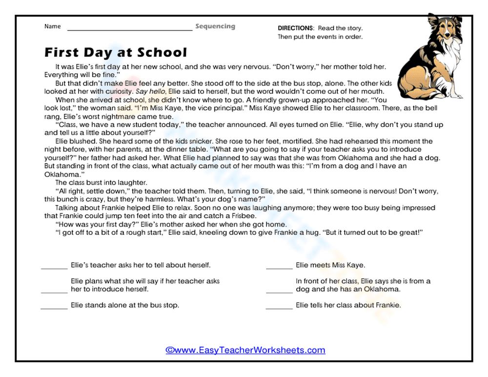 Essential First Day Sequencing Worksheet for Grades 1-2 - Page 1