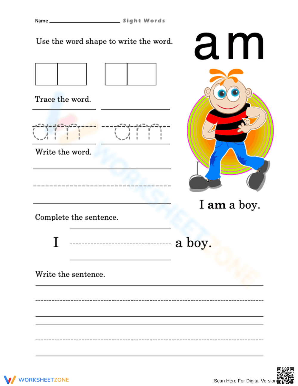 Essential "Am" Sight Word Worksheet | Grade 1 English - Page 1