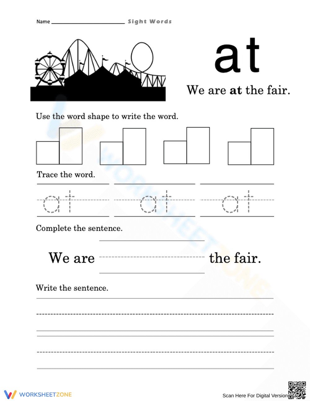 at Sight Word Worksheet | Grade 1 Essential Practice - Page 1