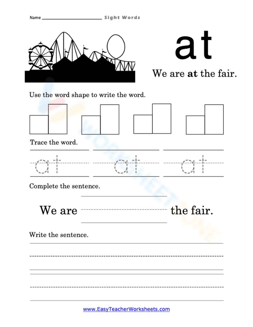 at Sight Word Worksheet | Grade 1 Essential Practice - Page 1