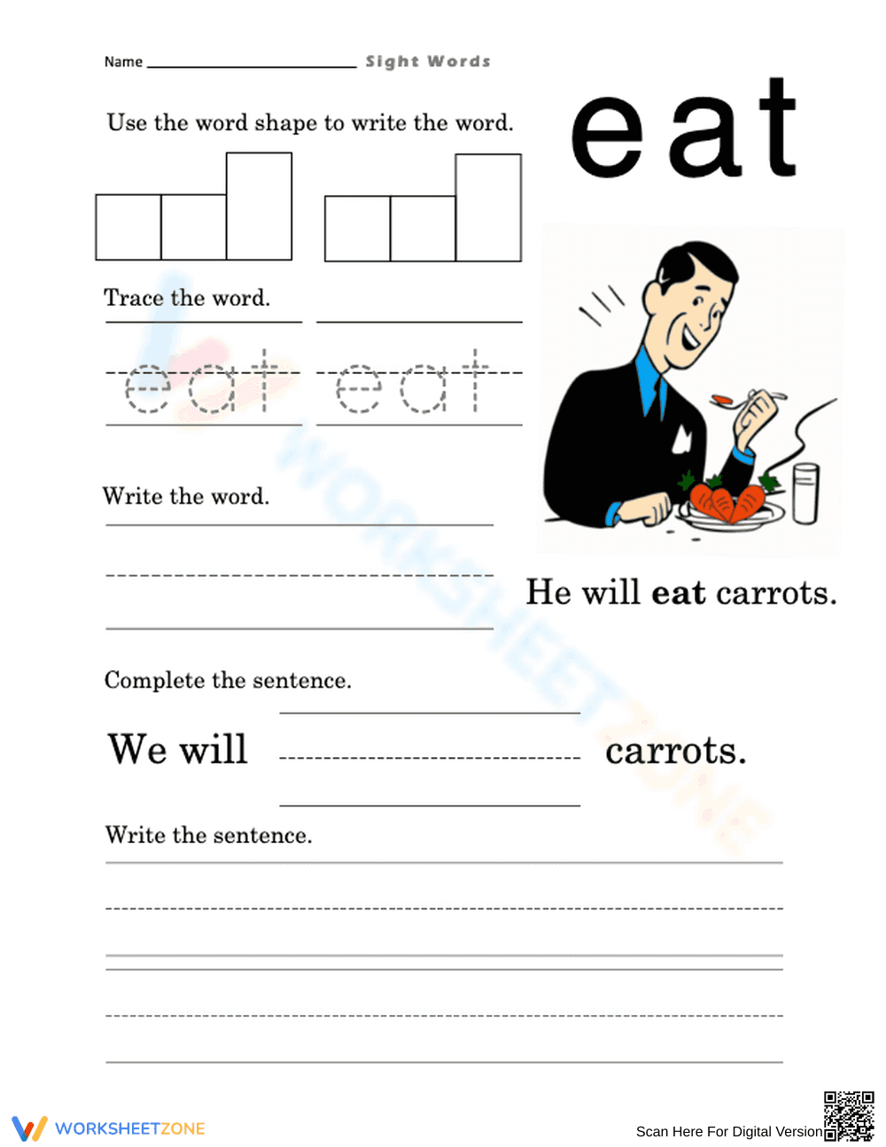 "Eat" Sight Word Worksheet | Grade 2-3 Essential Printable - Page 1