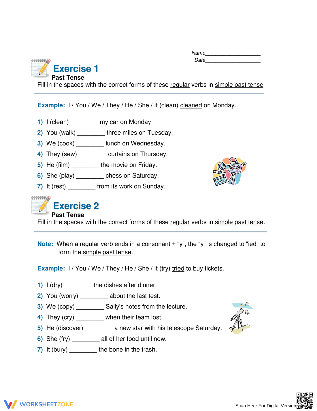 Grade 2-3 Simple Past Tense — Printable No-Prep Worksheet - Page 1