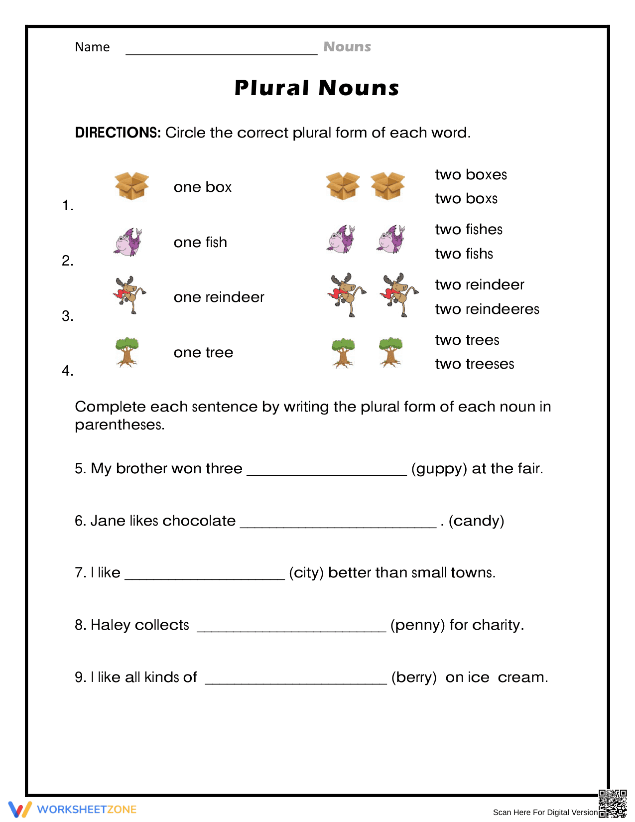 Printable Plural Nouns Worksheet | Grade 1-3 Grammar - Page 1