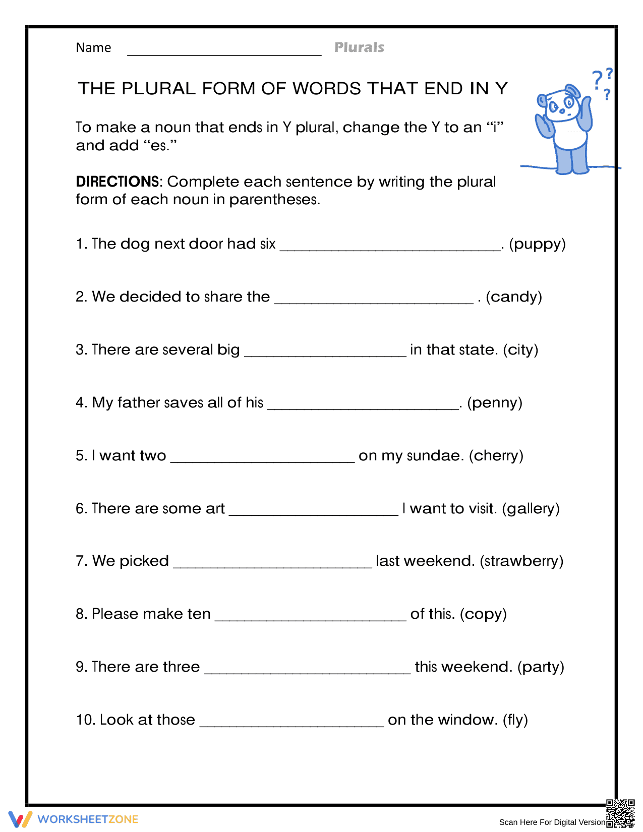 Essential Plural Nouns (Y to IES) Worksheet | Grade 2-3 - Page 1