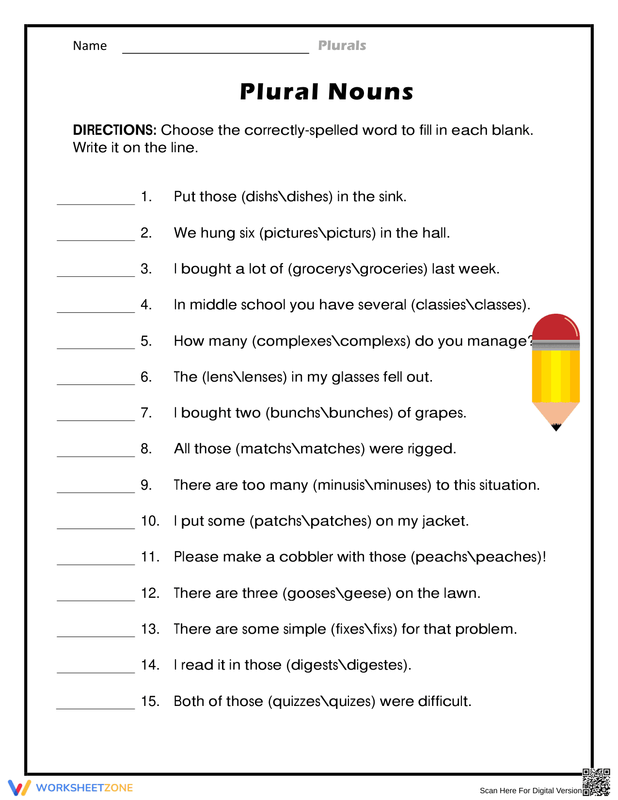 Essential Plural Nouns Worksheet | Grade 2 English - Page 1