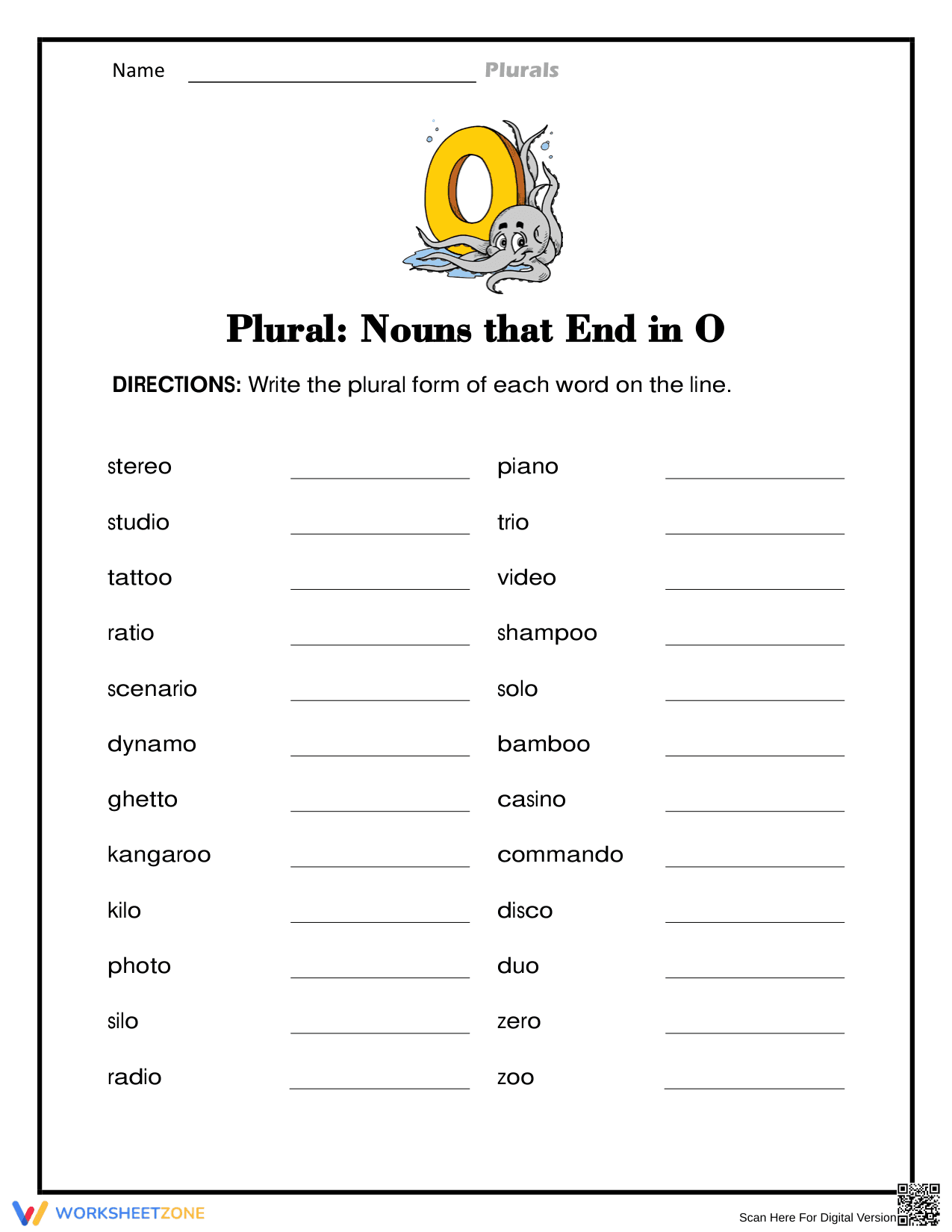 Essential Plural Nouns Ending in O Worksheet | Grade 2 - Page 1