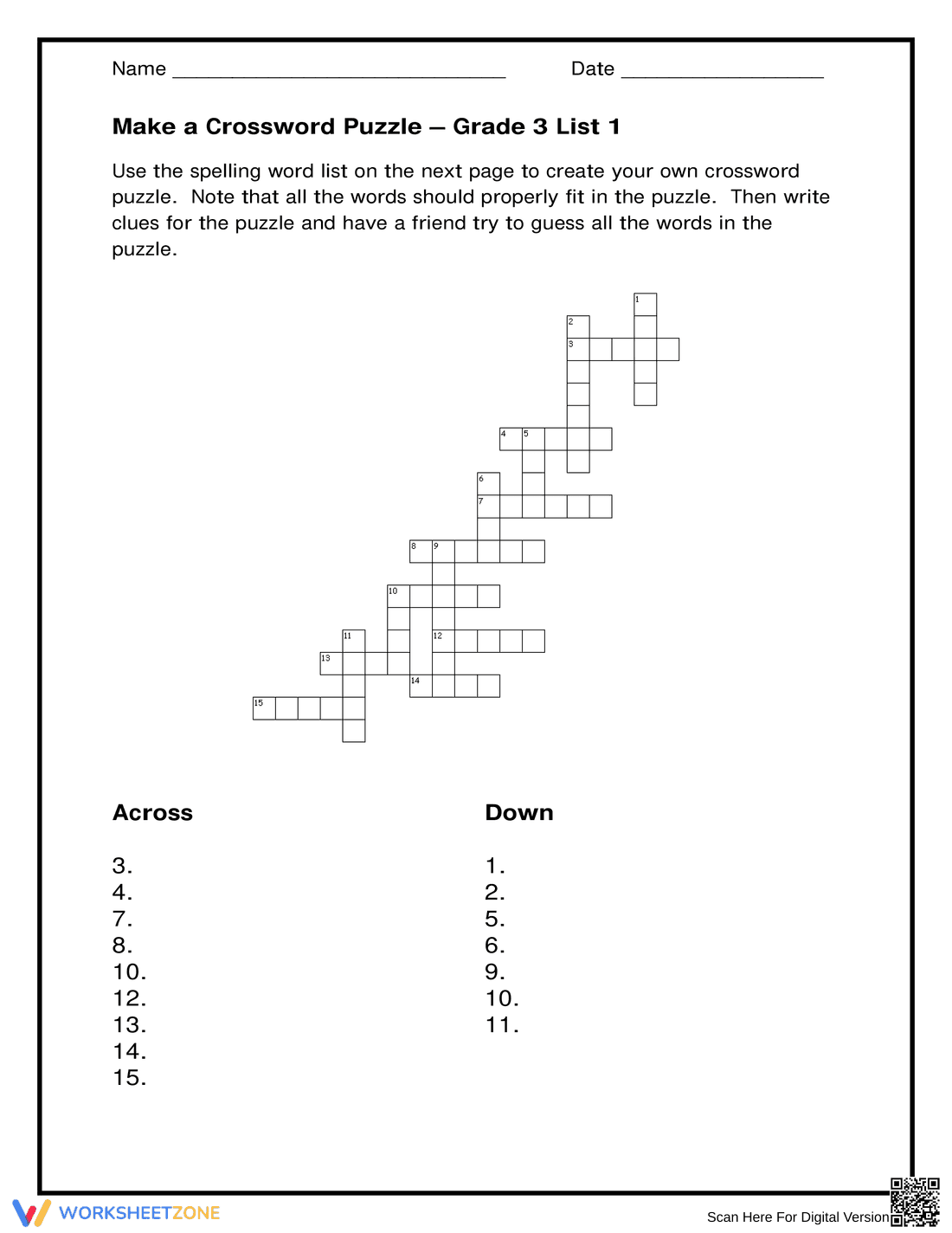Printable Grade 3 Crossword Maker | Essential Spelling - Page 1