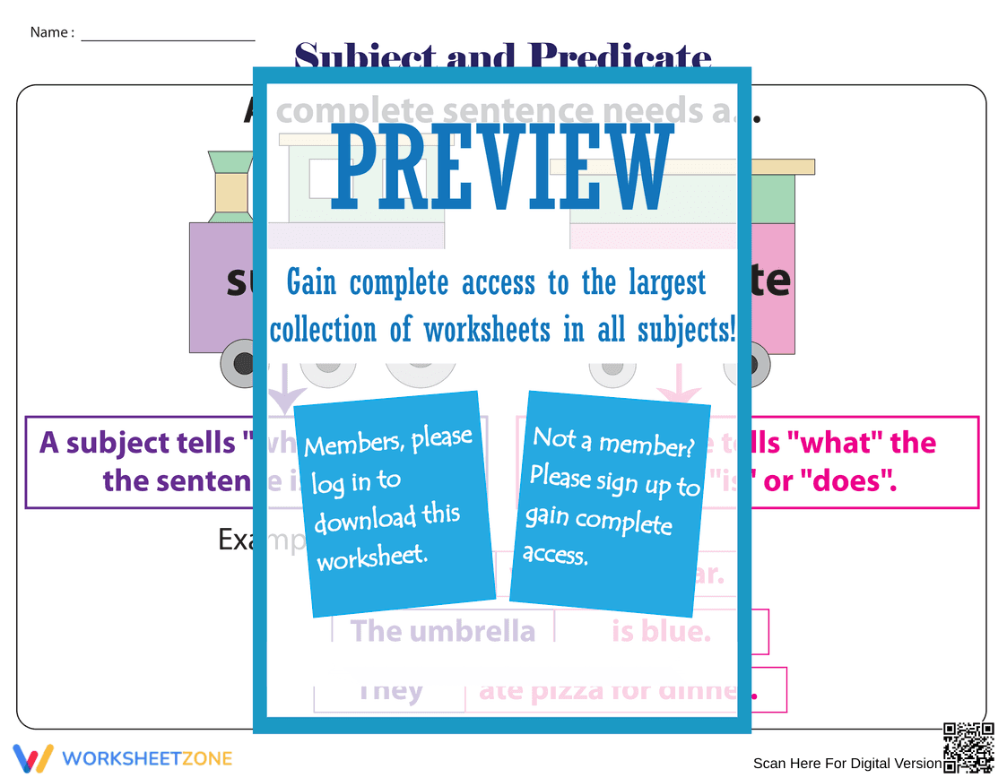 Essential Subject and Predicate Chart | Grade 3 ELA - Page 1
