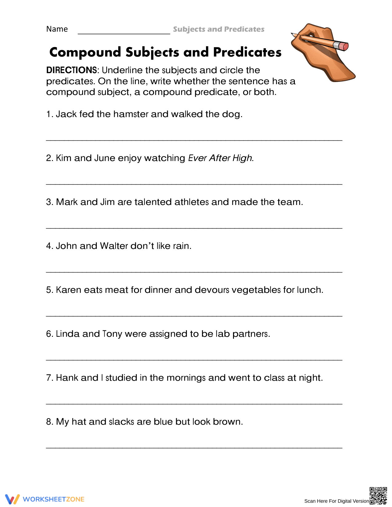 Compound Subjects & Predicates Worksheet | Essential Grade 4 - Page 1