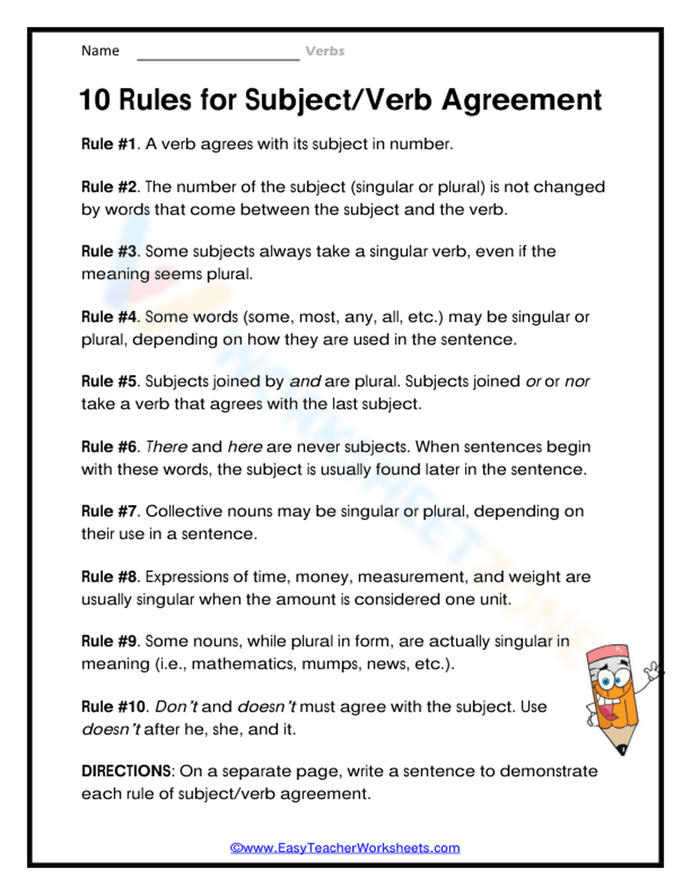 Essential Subject-Verb Agreement Rules | Grade 3-4 ELA - Page 1