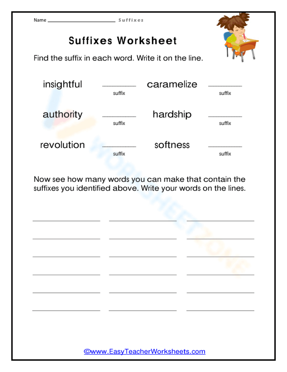 Essential Suffixes Worksheet | Grade 3 English Aligned - Page 1