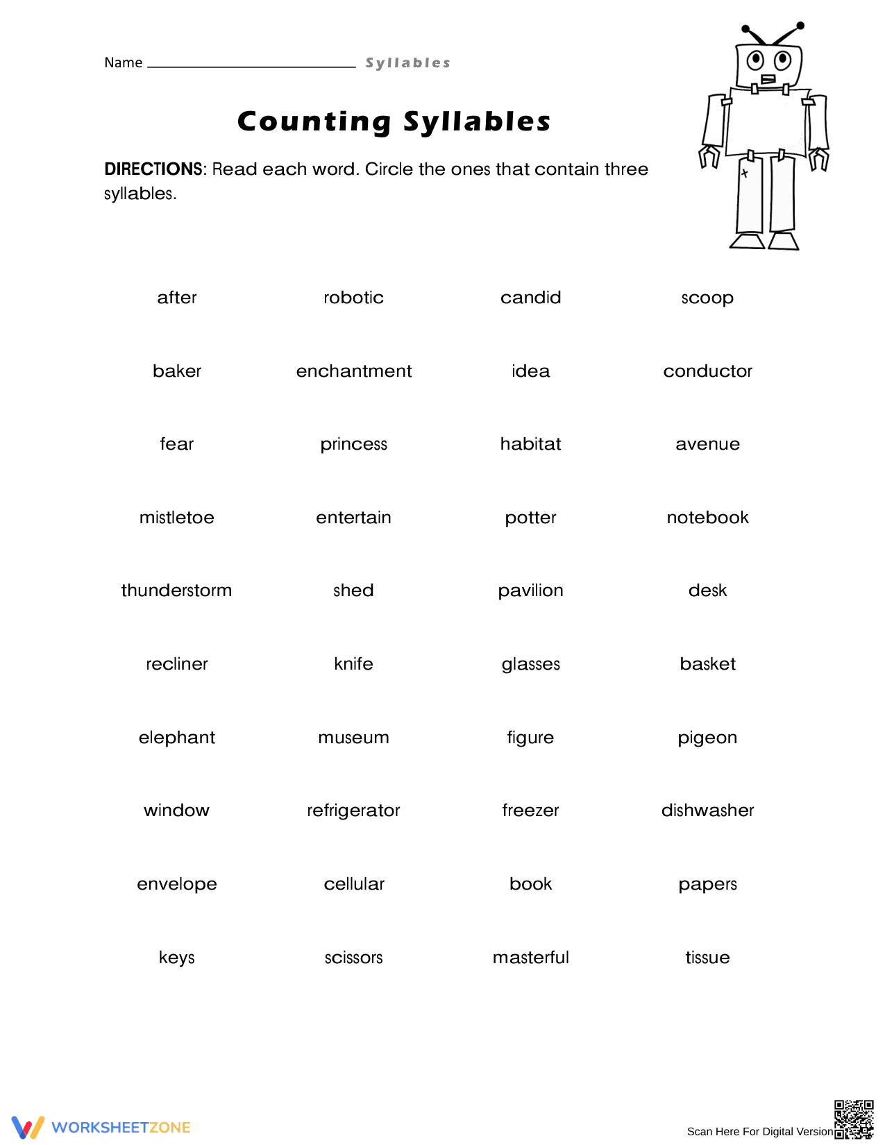 Essential Syllable Counting Worksheet | Grade 1-2 ELA - Page 1