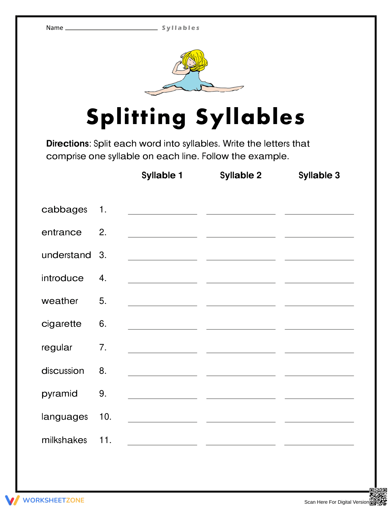 Printable Splitting Syllables Worksheet | Grade 2 Phonics - Page 1