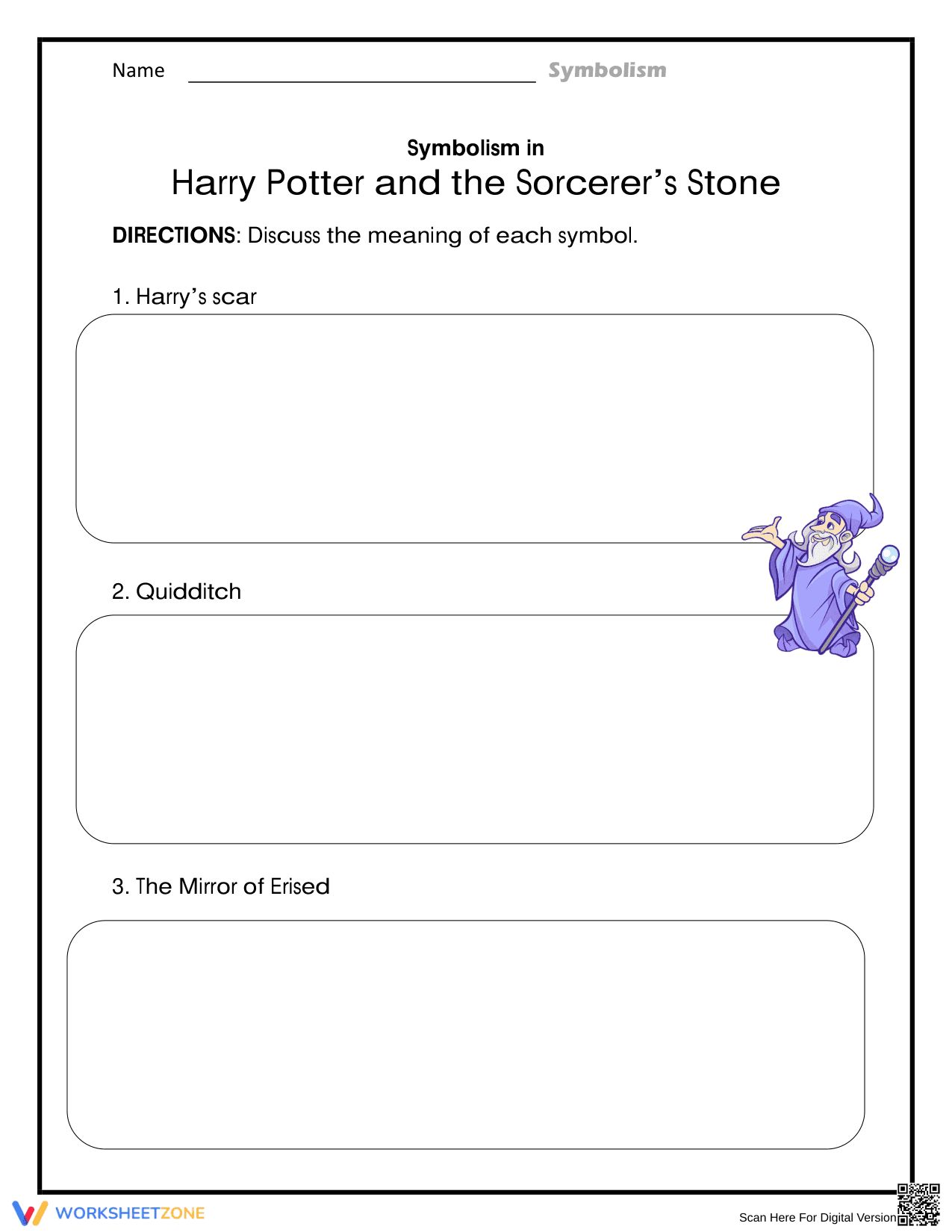Essential Symbolism Worksheet: Harry Potter Grade 7-8 - Page 1