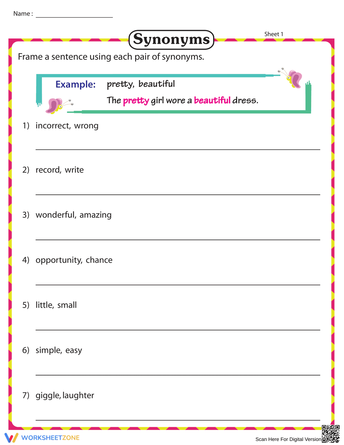 Writing Sentences Using Synonyms - Page 1