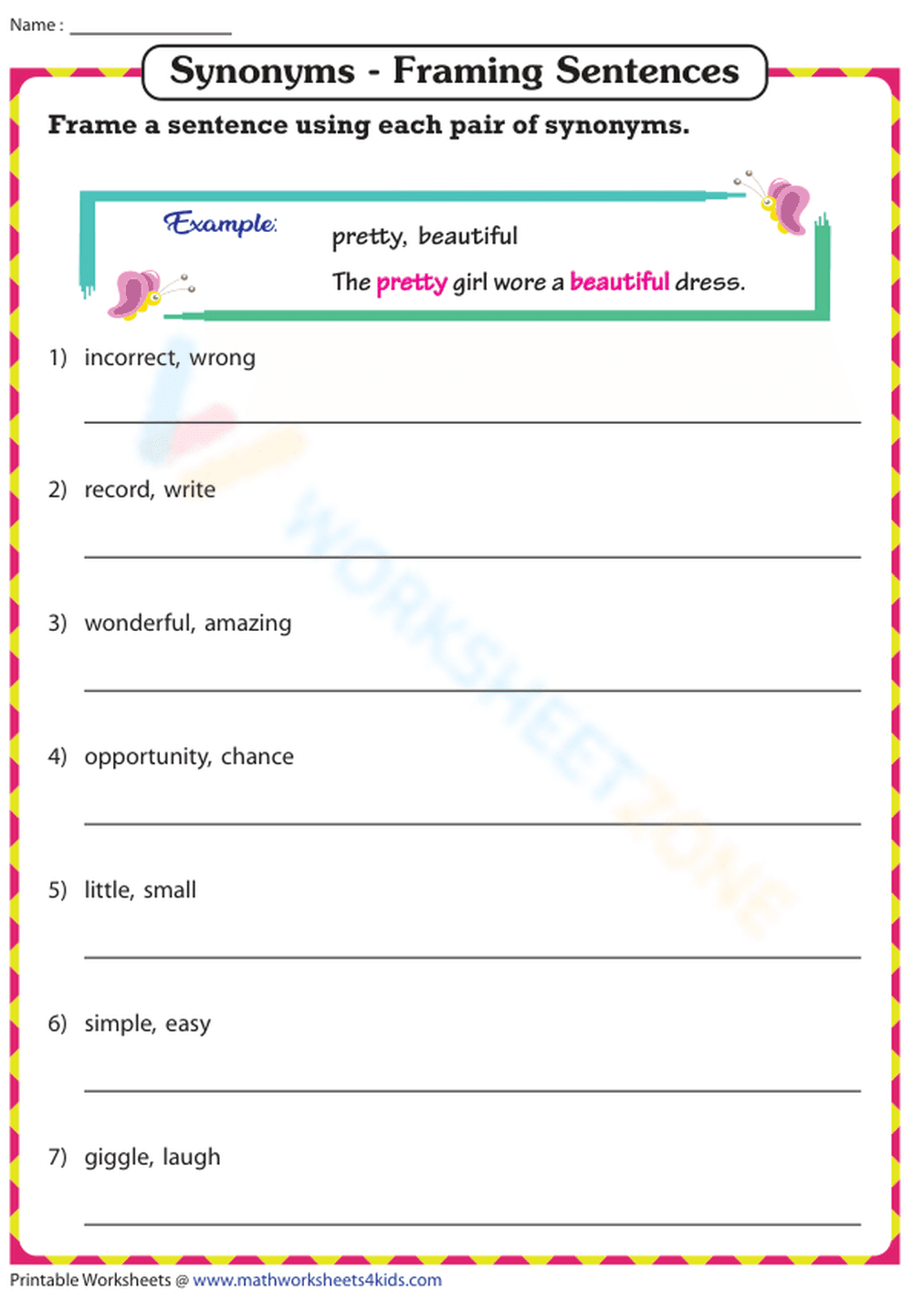 Writing Sentences Using Synonyms - Page 1