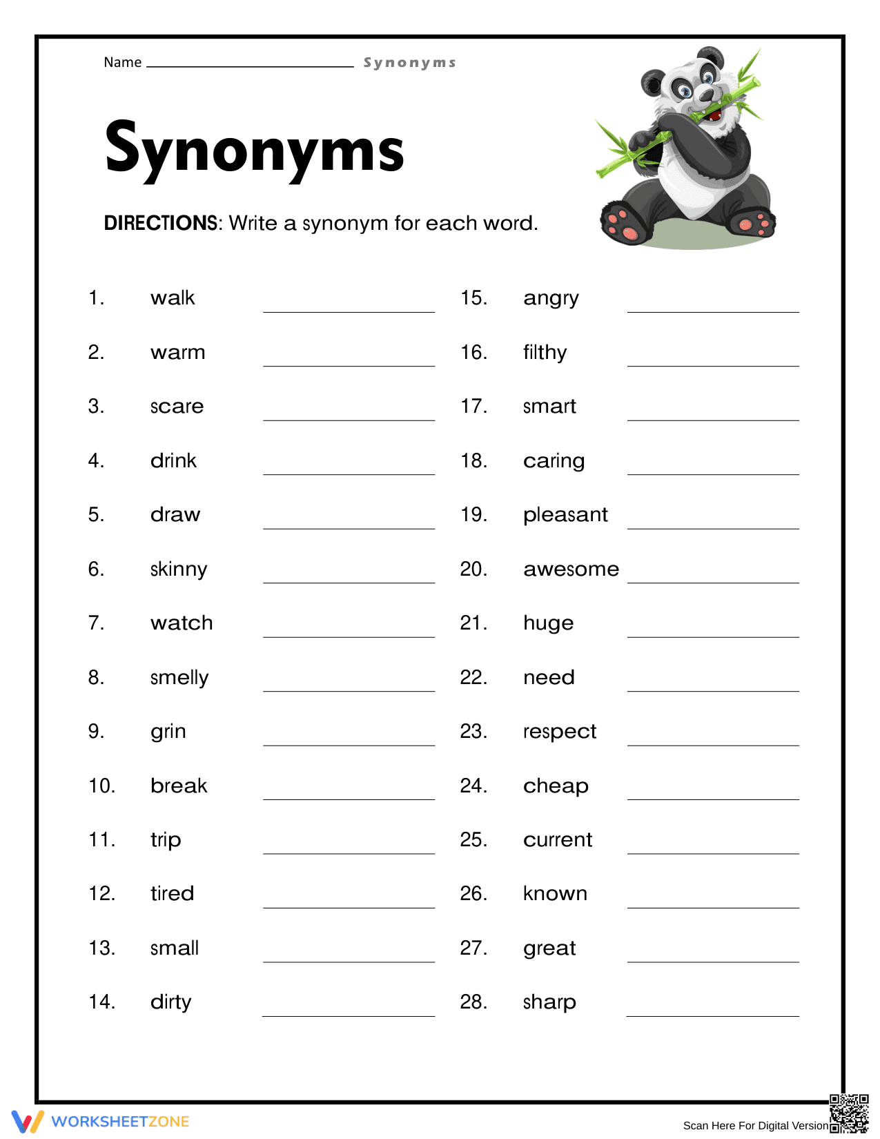 Grade 2 Synonyms — Printable No-Prep Worksheet - Page 1