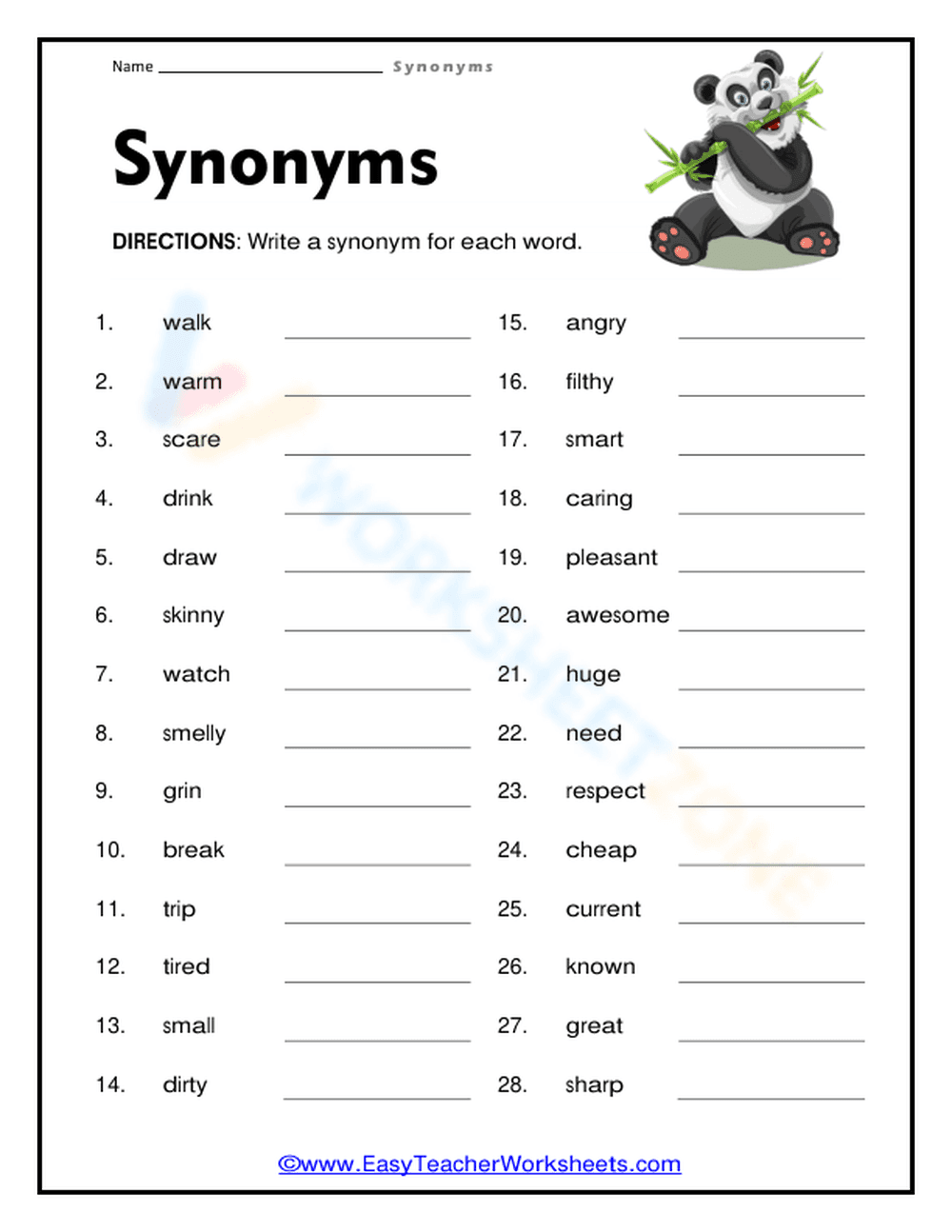 Grade 2 Synonyms — Printable No-Prep Worksheet - Page 1