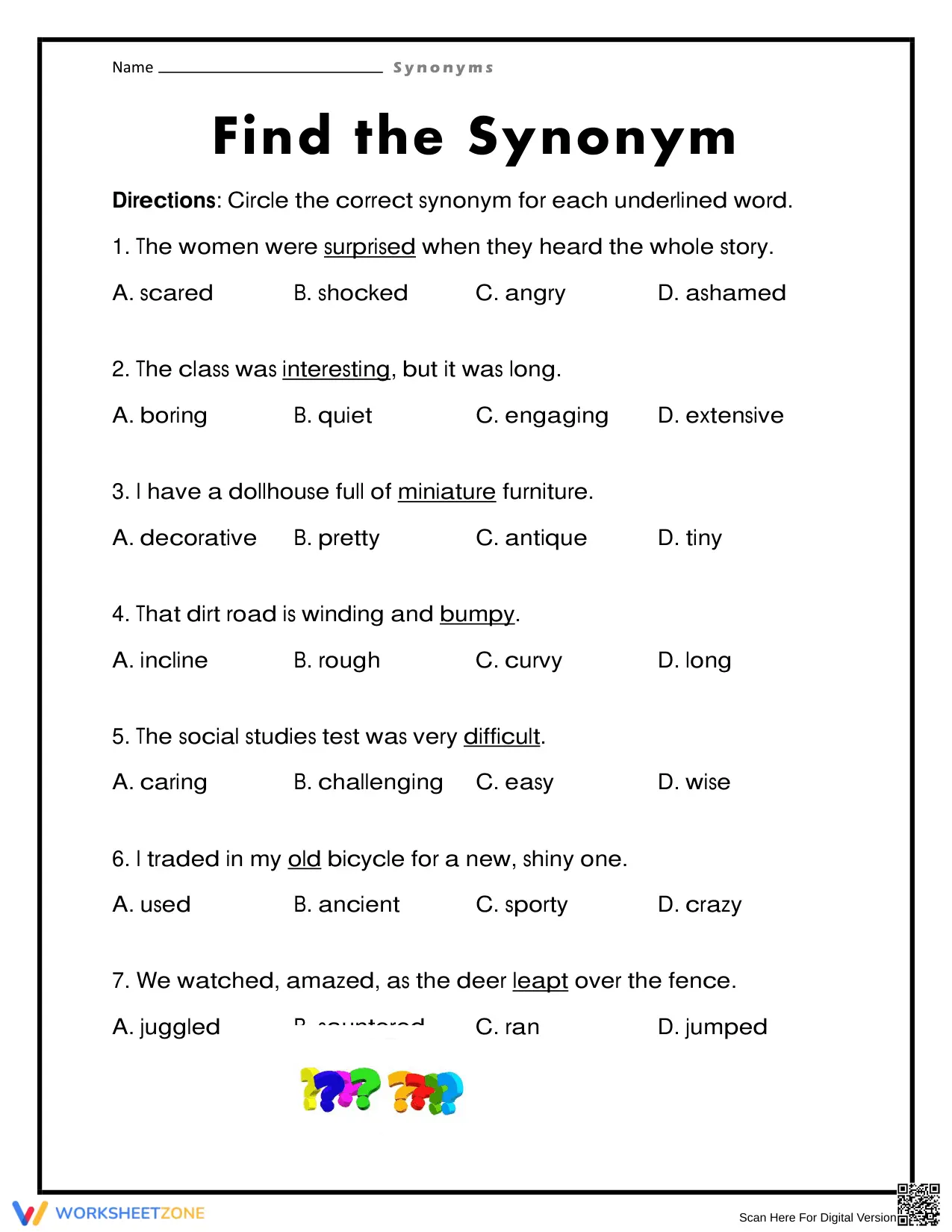 Essential Synonyms Worksheet | Grade 2 Printable ELA - Page 1